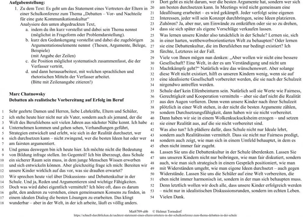 Vorschau der zweiseitigen Druckvorlage: Statement eines Elternvertreters pro Debatten in der Schule