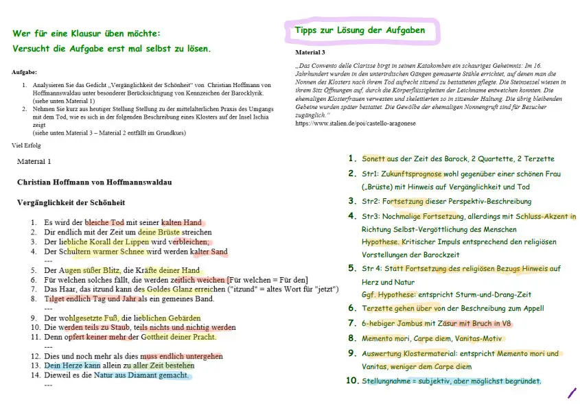 Interpretation Vergänglichkeit Der Schönheit schnell-durchblicken.de